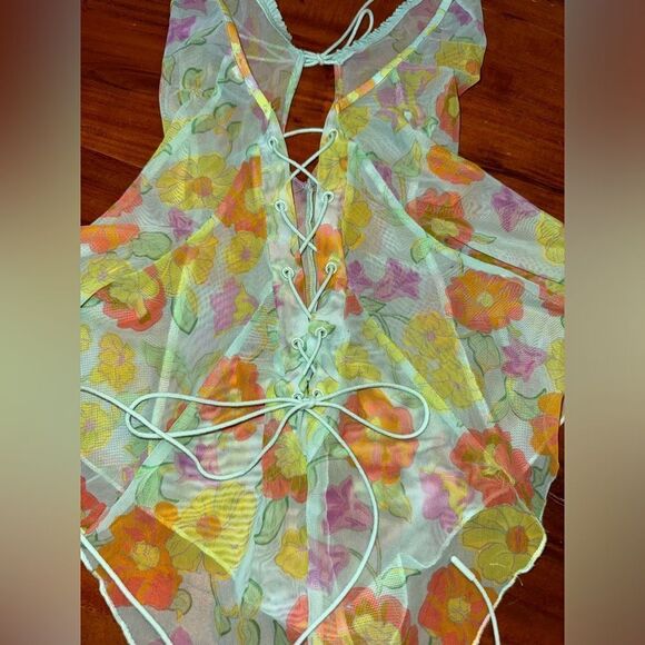 Savage X Fenty Free Spirit Floral Mesh Teddy Orange Size Medium - Picture 4 of 16